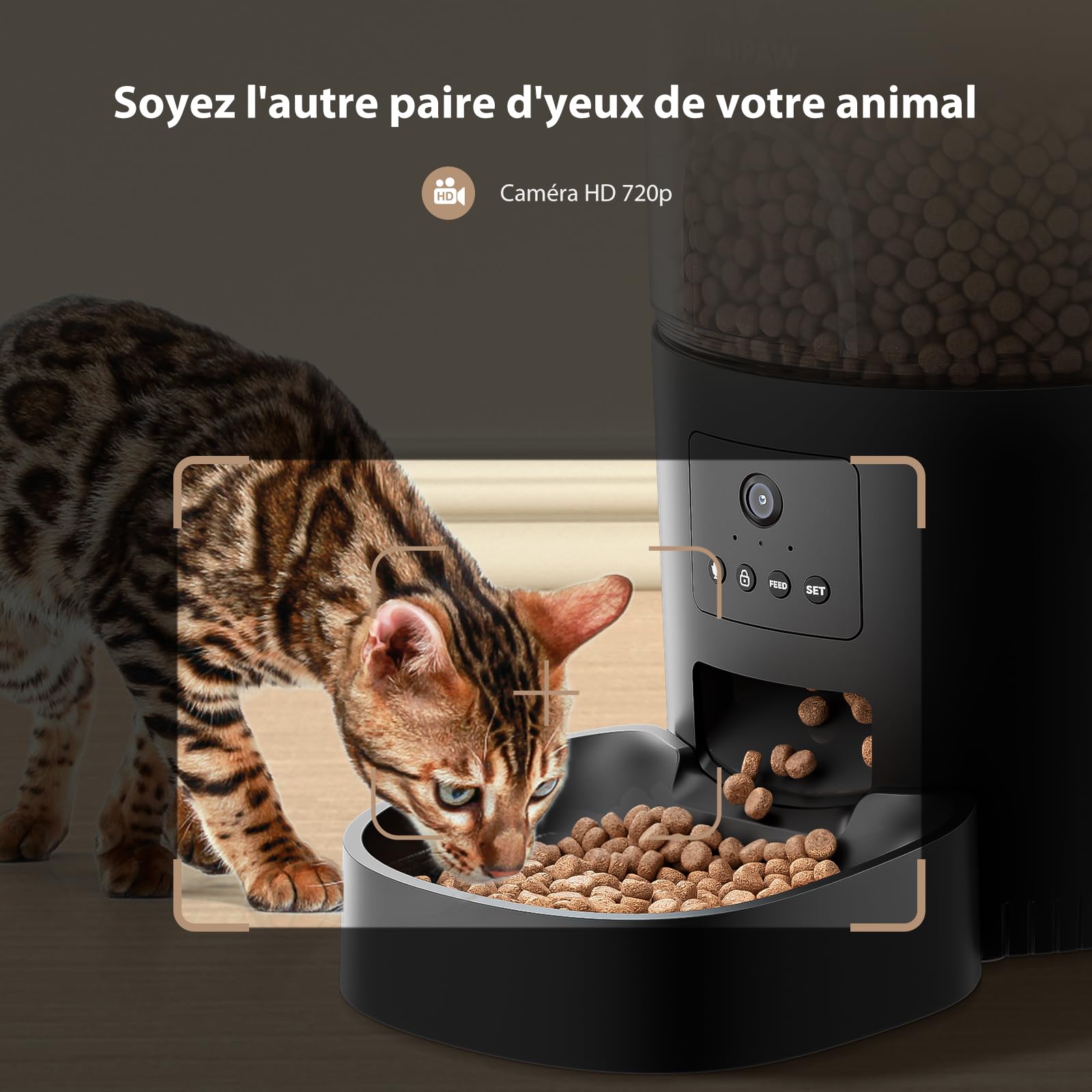 IMIPAW Distributeur Croquettes Chat Automatique avec Caméra 1080P, WiFi 2.4G | 5G, Contrôle Via App – Programmation 1 à 8 Repas/Jour, Enregistrement Vocal 10s, Vidéo Audio en Direct