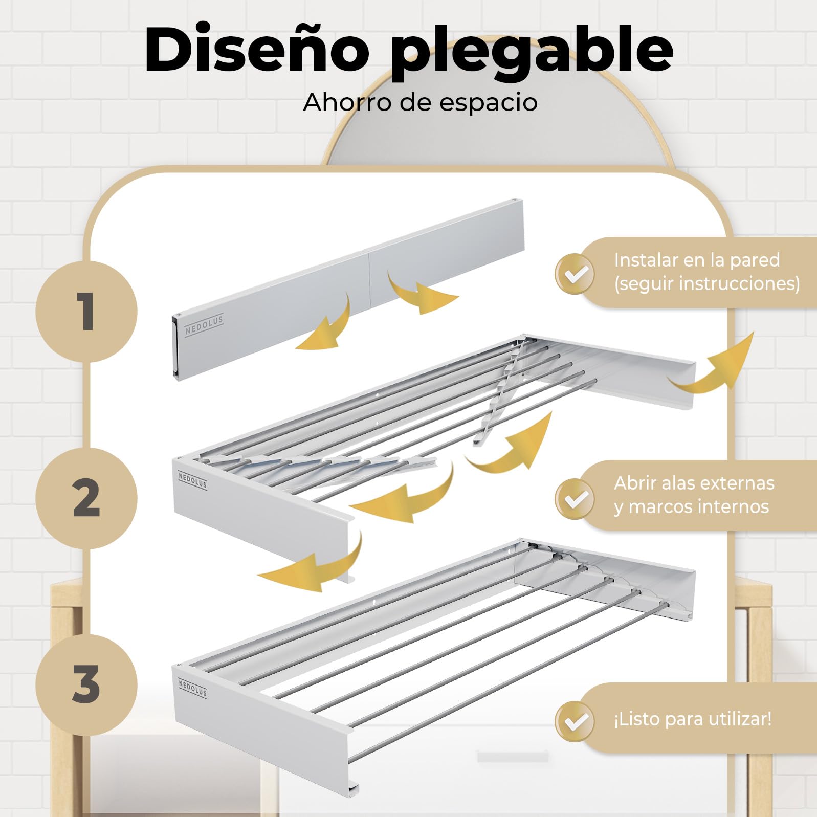Stendibiancheria pieghevole ed estensibile per interni ed esterni - 100 cm con 6 aste in alluminio