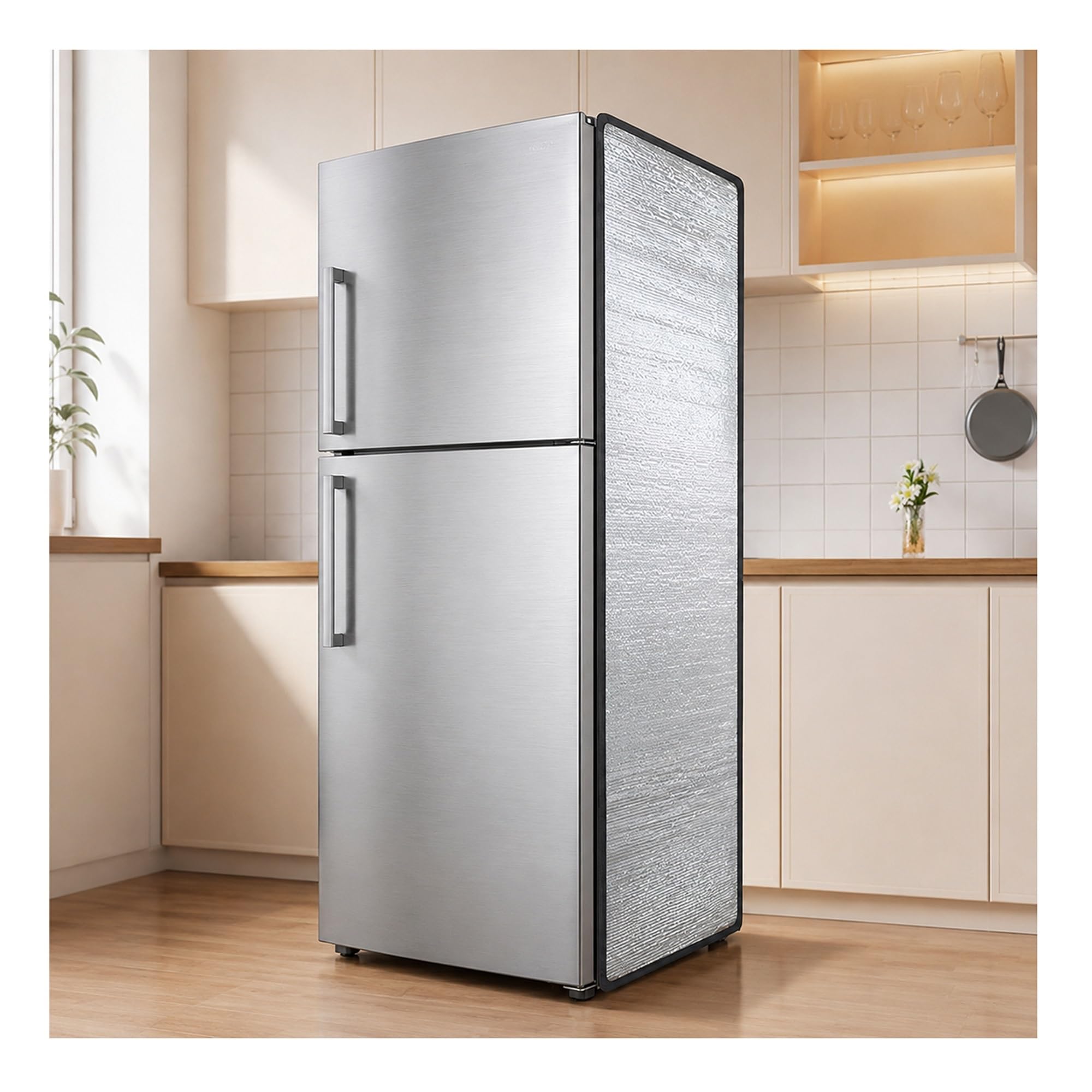 Generico Osłona termoizolacyjna lodówki - magnetyczny boczny panel izolacyjny do lodówki, osłona odbijająca ciepło (szara krawędź - gwiaździste niebo, 170 x 100 cm / 67 x 39 cali)