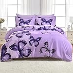 ARTALL Lightweight Microfiber Twin Size 2 Pieces Comforter Set with 1 Sham, Purple Paisley Floral Butterfly Pattern All Season Bedding Set
