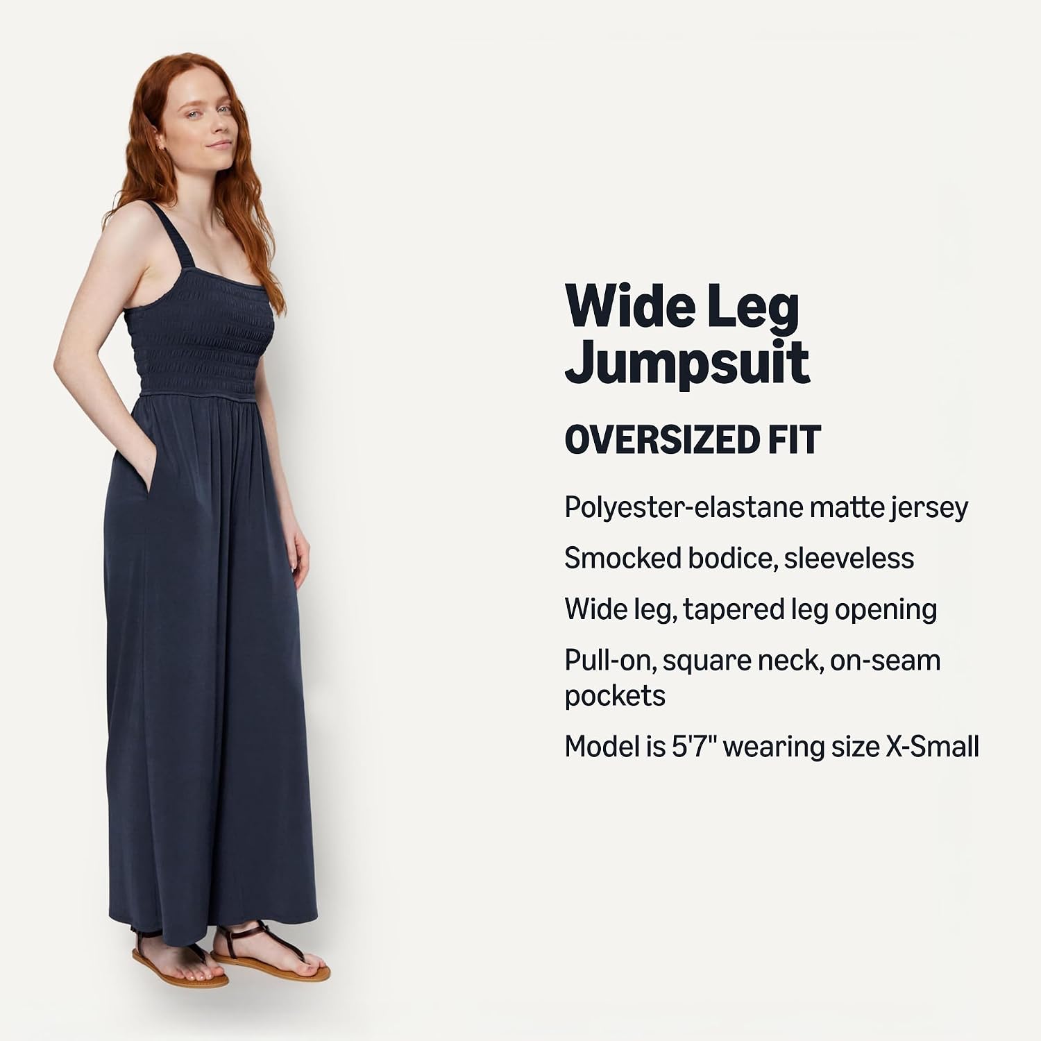 Amazon Essentials Women's Square Neck Wide Leg Sleeveless Jumpsuit