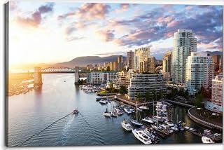 Canvas Wall Art for Living Room Bedroom False Creek Downtown Vancouver British Columbia Canada Big Large Wall Art Decor Framed Painting Wall Pictures Prints Artwork 24x32in