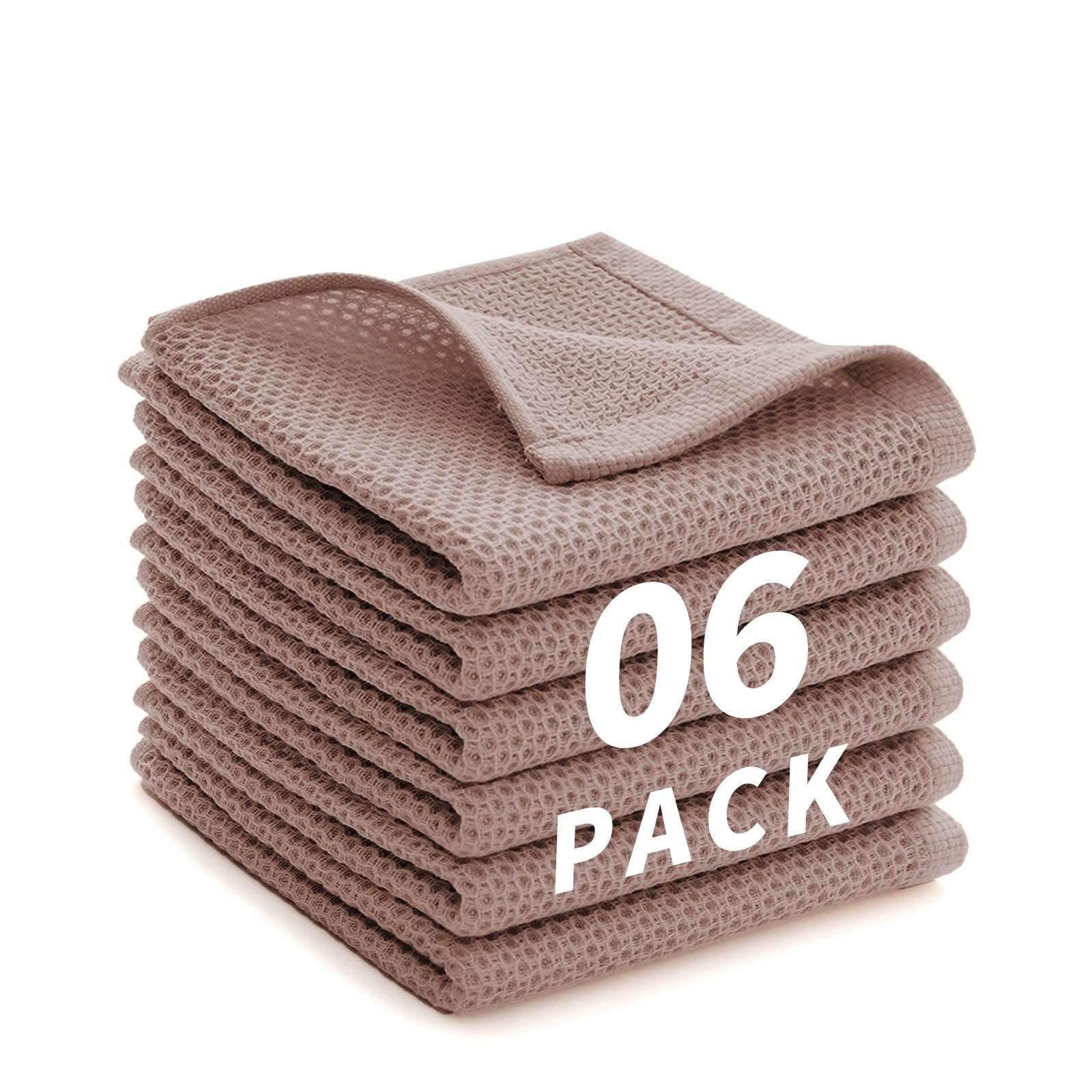 LikGuest Honeycomb Cotton Dish Cloths 6 Pack,12x12 Inch – Super Absorbent, Quick-Dry & Reusable Kitchen Cleaning Cloths, Lint-Free Washable Towels for Dishes, Glass & Household Use(Coffee Brown)
