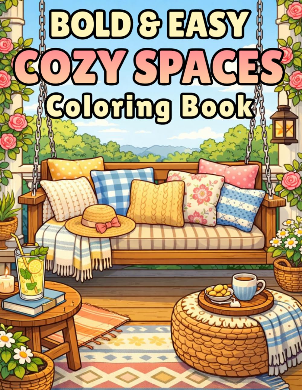 Bold and Easy Cozy Spaces: An Artistic Escape Coloring Book for Adults: 50 Simple and Relaxing Bold Line Designs for Seniors featuring Cozy Home ... and Peaceful Scenes for Stress Relief