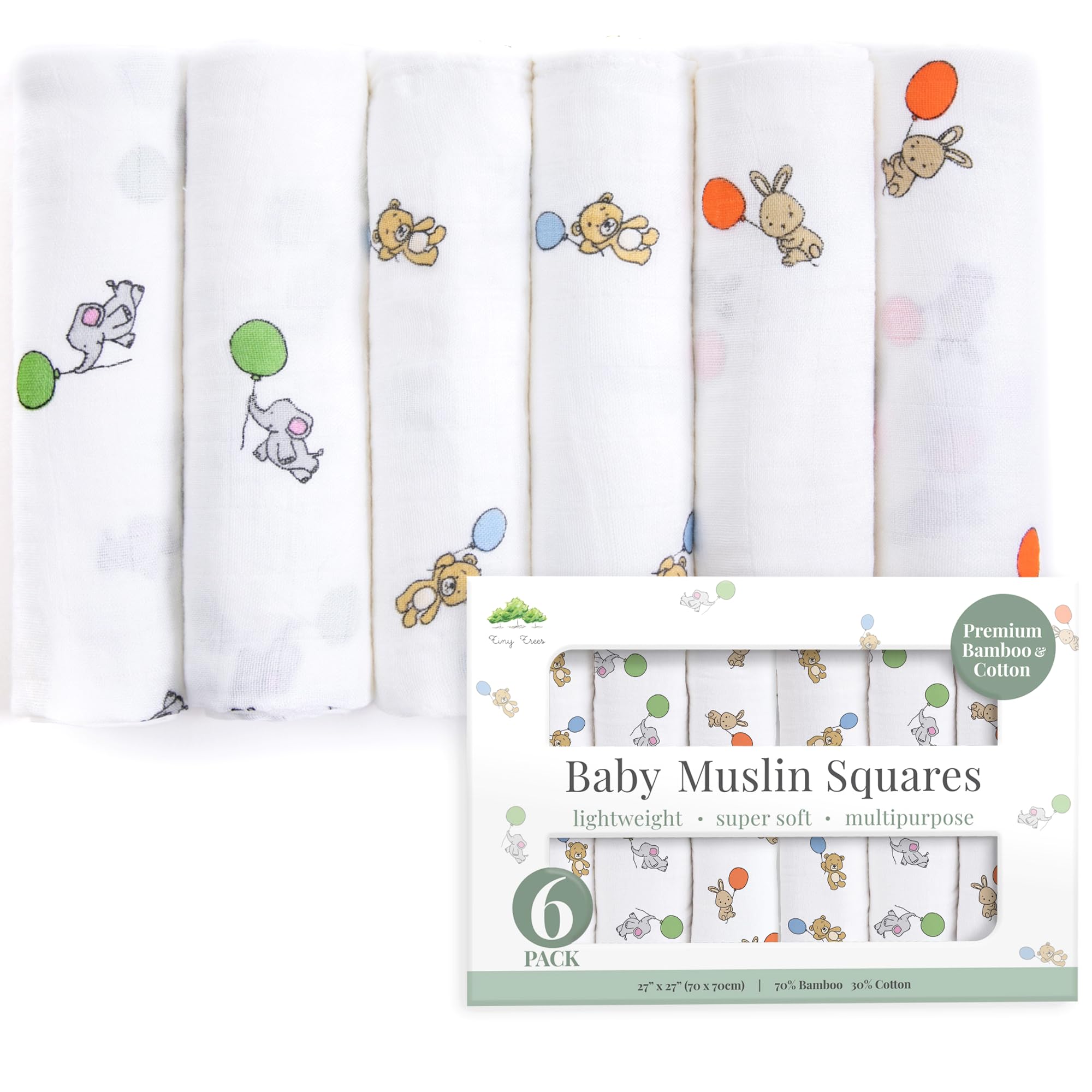 Baby Muslin Cloths, 6 Pack 70cm x 70cm – Extra Soft Cotton Muslin Cloths for Baby – Absorbent, Breathable & Gentle Muslin Squares for Newborns, Swaddle Blanket