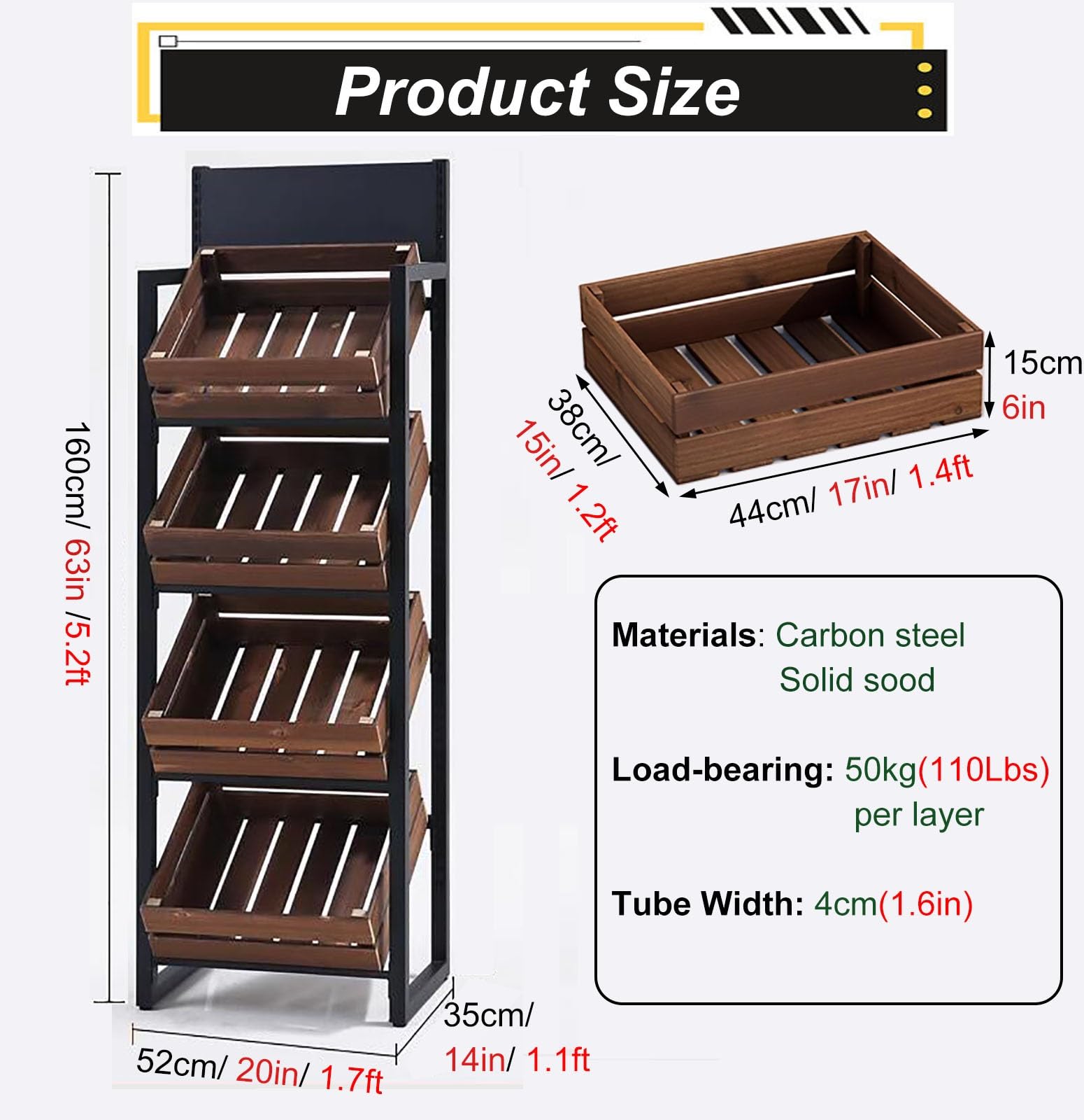 Holzbodenregal für Obst und Gemüse, platzsparender Organizer für Supermärkte und Küchen