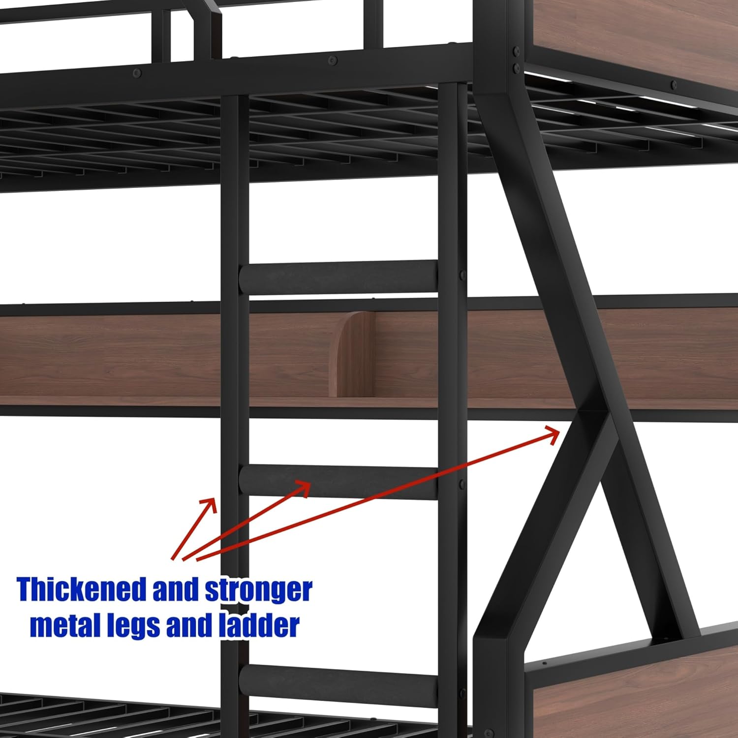 NOAHLEO Latest Upgraded & Stronger Thickened Metal Bunk Bed Queen Over Queen Size, Heavy Duty Safer More Stable Bunkbed Bunk Bed Frame Bunkbed (Black & Wood A,Queen Over Queen)