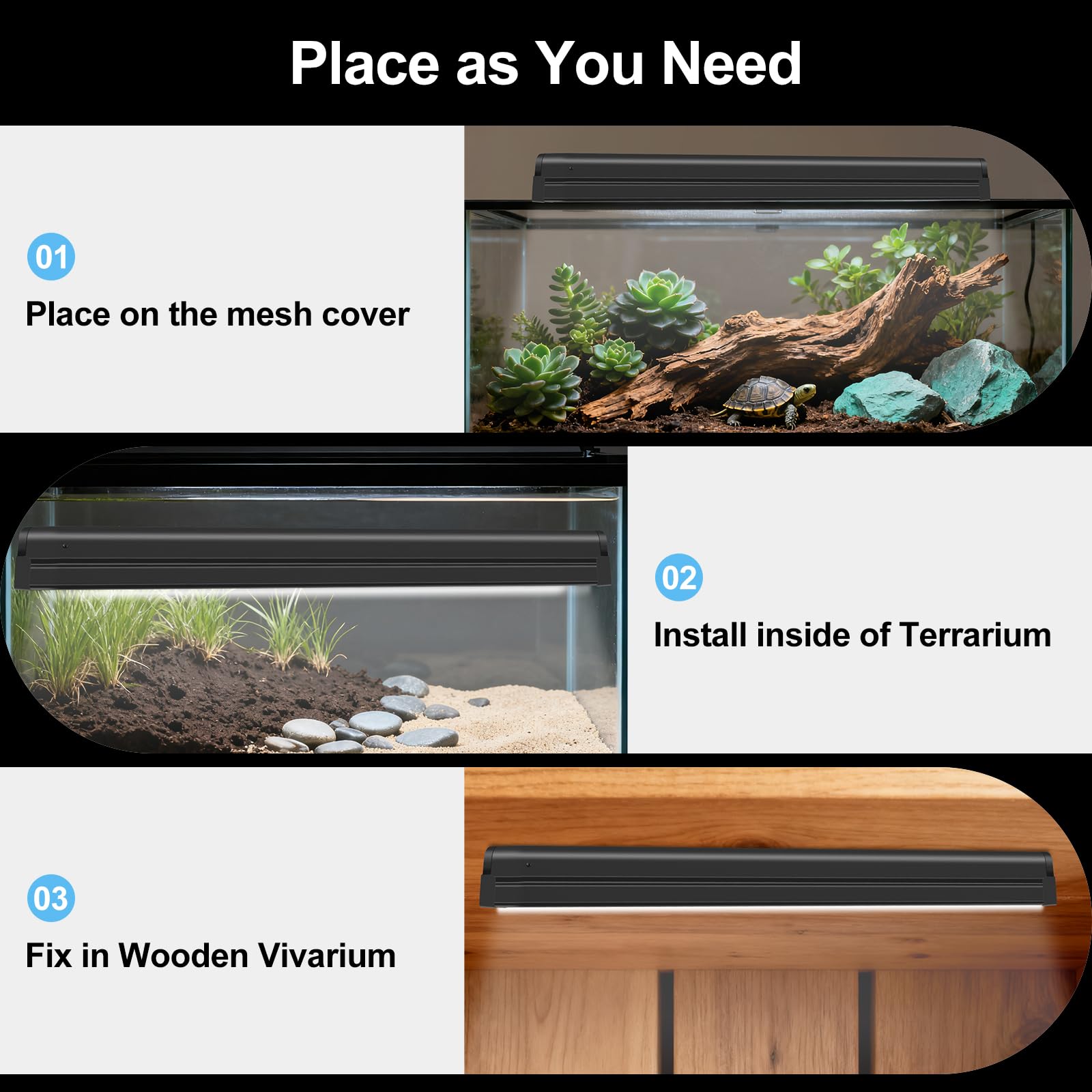LUCKY HERP T5 Reptile Light Fixture Combo Kit 24W (New Upgrade), UVB Reptile Light Fixture with Desert UVB 10.0 22" Fluorescent Tube, UVA UVB Reptile Light for Lizard, Bearded Dragon, Tortoise - image 5