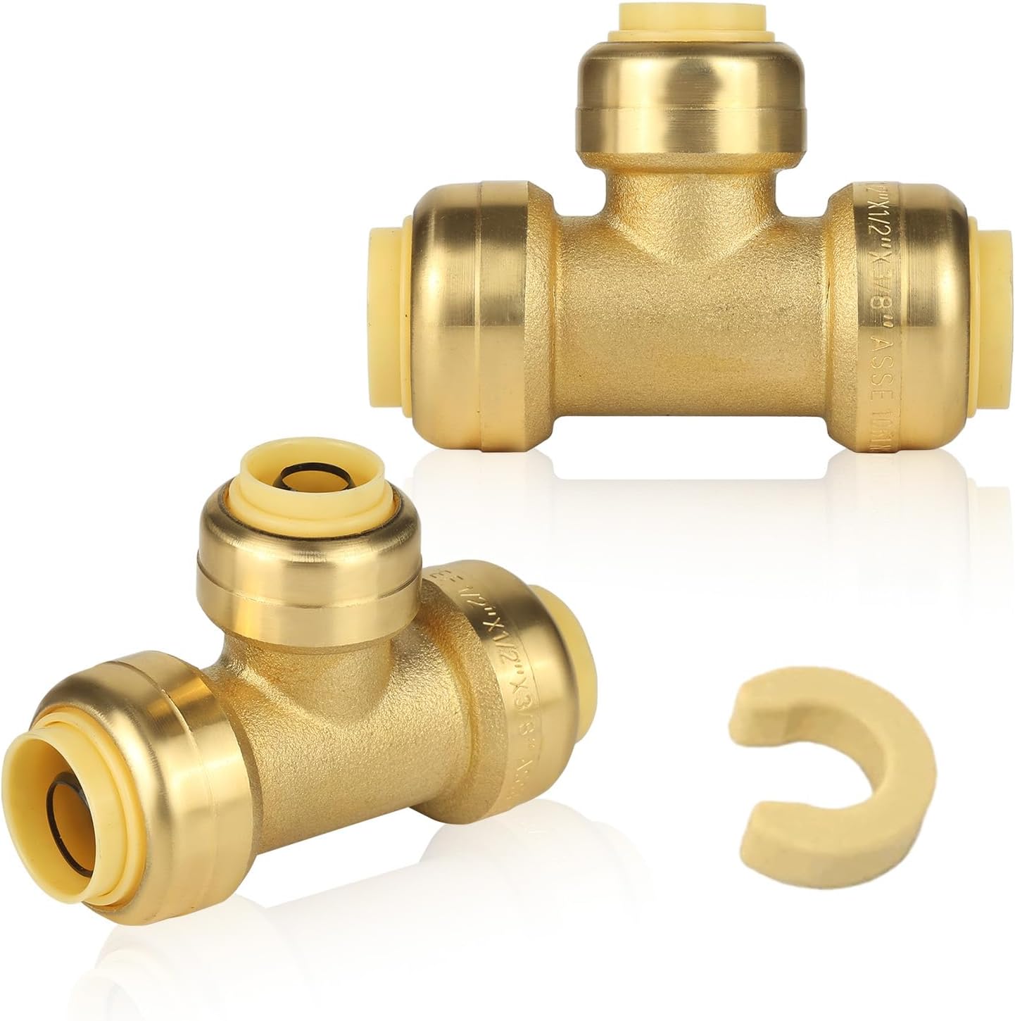 (Pack of 2) EFIELD 3/8 Inch Tee Push-Fit Fitting to Connect Pex, Copper, CPVC With Disconnect Clip,(PF212)