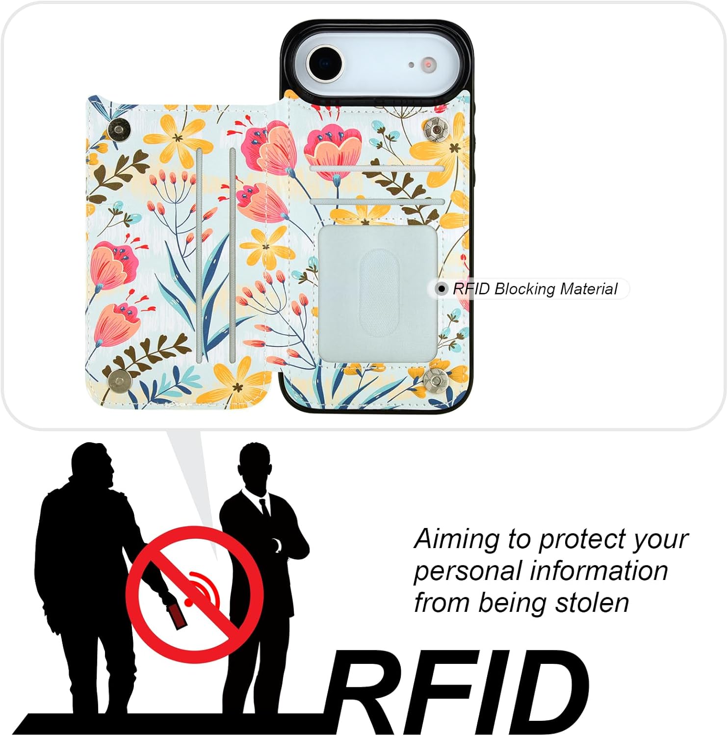 HAOPINSH Wallet Case with Card Holder for iPhone 17 Air, Floral Flower Pattern Back Flip Folio PU Leather Kickstand Card Slots Case for Women Girls,Shockproof Cover 6.5" - Image 4