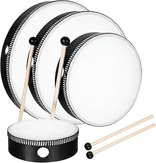4 Pack Hand Drum Set, 6-12 Inch Wood Frame Percussion Instruments with Sticks for Beginners, Home Party Supplies