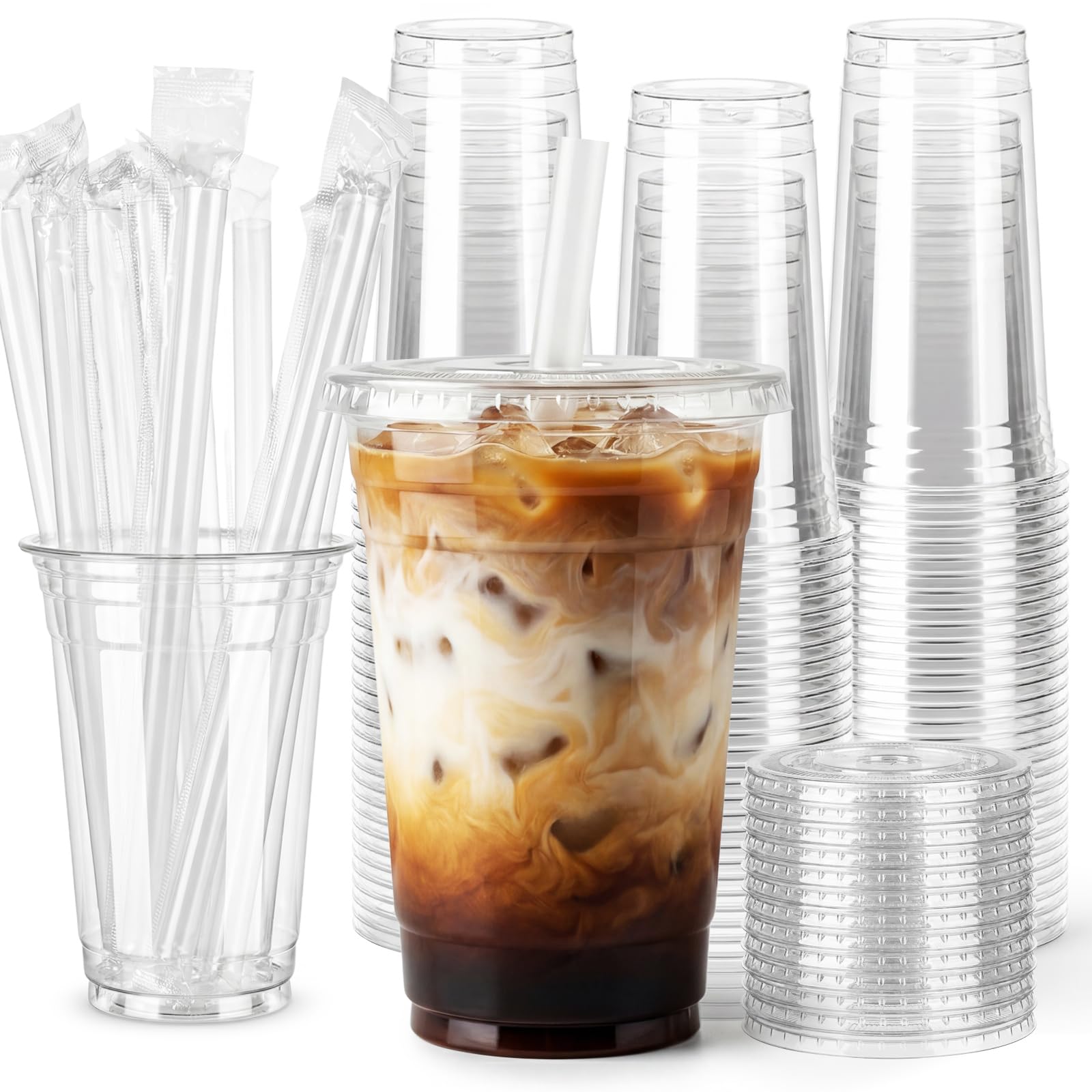 15% Off 100-Pack 20 oz Clear Plastic Cups with Lids & Straws