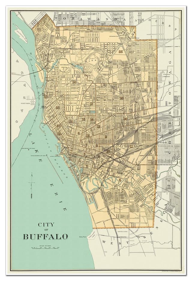 Antiguos Maps Buffalo New York circa 1895 | Art Print Poster Vintage Wall Decor | 24 x 36 inches (610 mm x 915 mm)