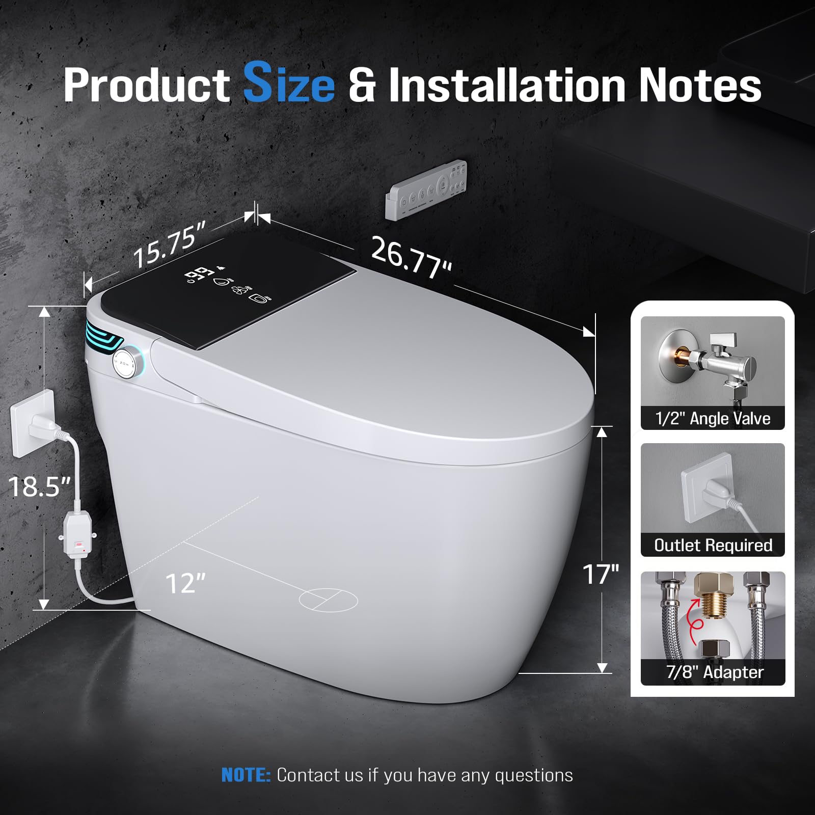 Tankless Smart Toilet Bidet with Auto Open Close Dual Auto Flush Heated Seat Air Dryer Multiple Cleaning Modes — view 8