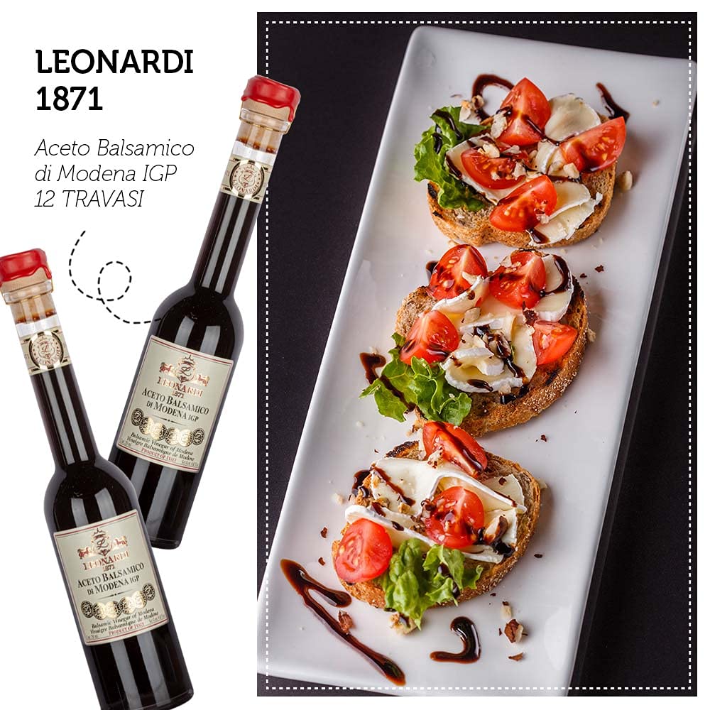Leonardi Balsamico Essig - mit natürlichen Zutaten - typisch italienischer Balsamico - 250ml - 6 Goldmedaillen - Modena Region Emilia-Romagna - gereift in Holzfässern - 12 Jahre - Gourmet Essig