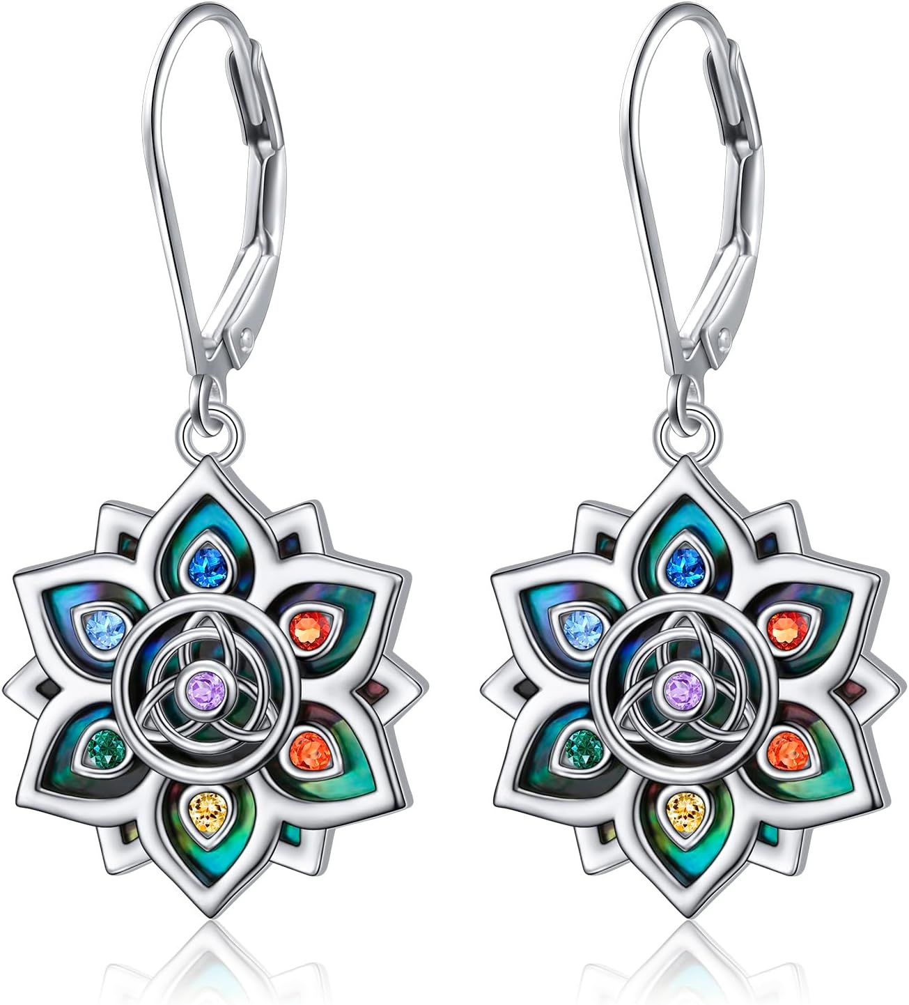 925 Sterling Silver 7 Chakra Earrings for Women Yoga Lotus Dangle Earrings Balance Earrings Jewelry Birthday Christmas Gift for Women