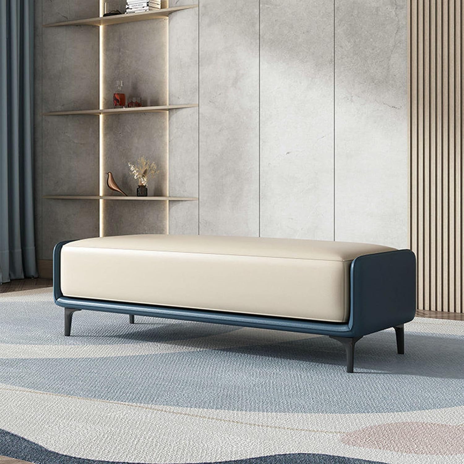 Faux Leather Bedroom Bench for End of Bed, Modern Upholstered Bench with Gold Legs Long Entryway Bench, for Entryway, Bedroom, Hallway, Living Room