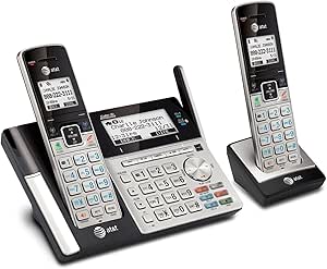 AT&amp;T TL96273 DECT 6.0 Expandable Cordless Phone with Bluetooth Connect to Cell, Answering System and Base Speakerphone, 2 Handsets, Silver/Black