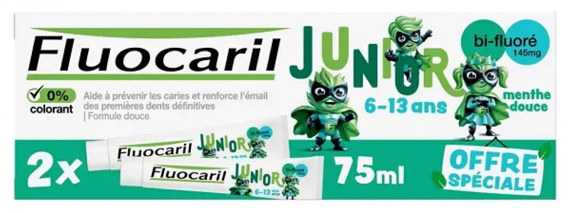 Fluocaril Junior Toothpaste 6-13 Years Sweet Mint Pack of 2 x 75 ml