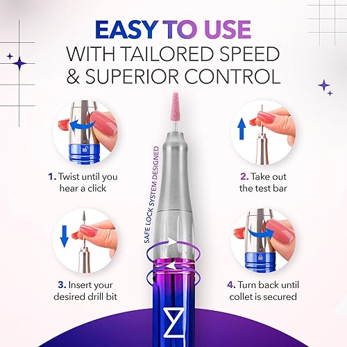 Miniatura 6 de M Mase- Taladro de uñas profesional - Lima de uñas 2 en 1 sin núcleo - Eléctrica, inalámbrica, 35000 RPM, pantalla HD, taladro eléctrico de uñas