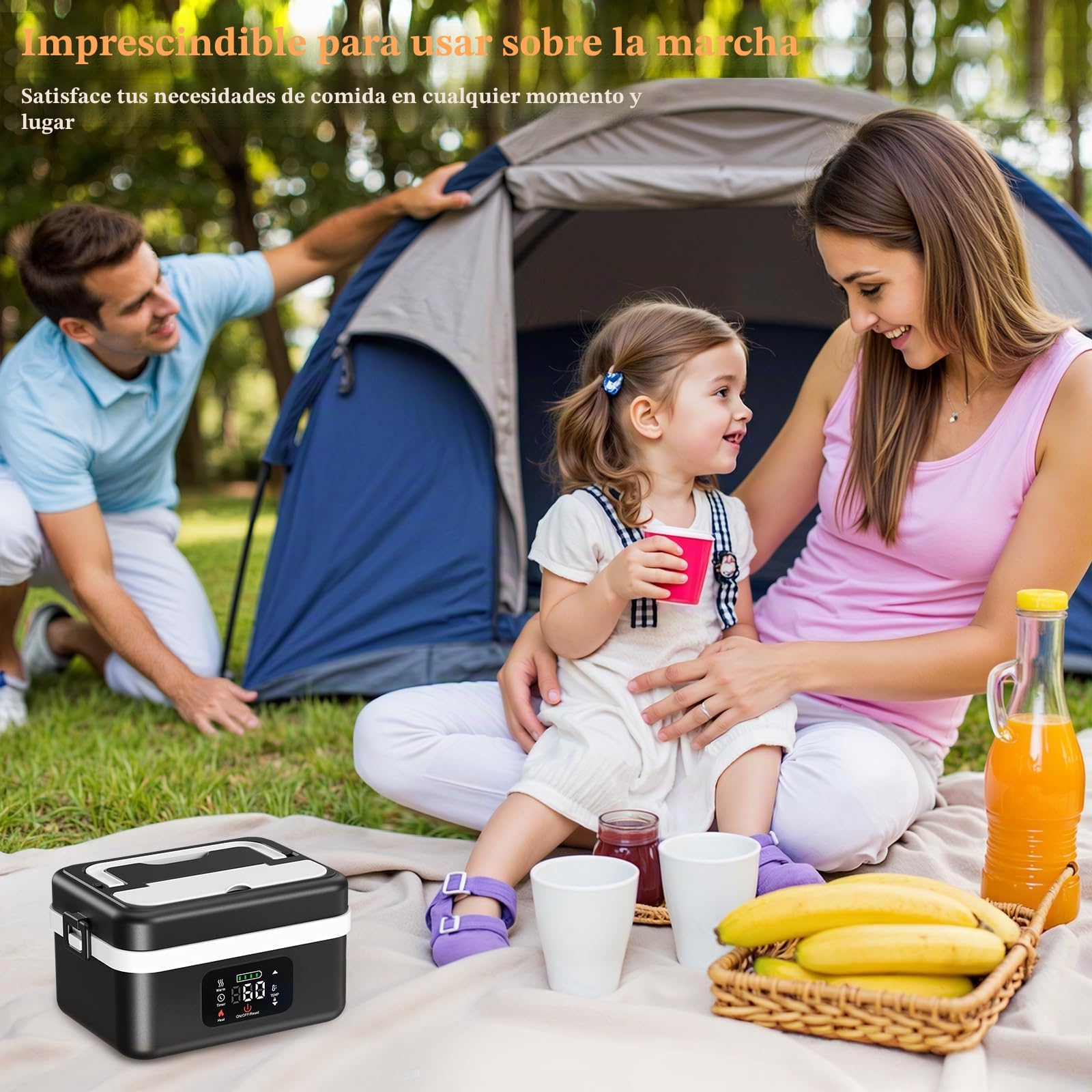 Fiambrera Eléctrica, Recargable Taper Electrico Para Comida de 16 000 mAh, Calentador de Alimentos portátil de 1 l con Calentamiento Automático para Oficina, Picnic, Coche y Uso al Aire Libre