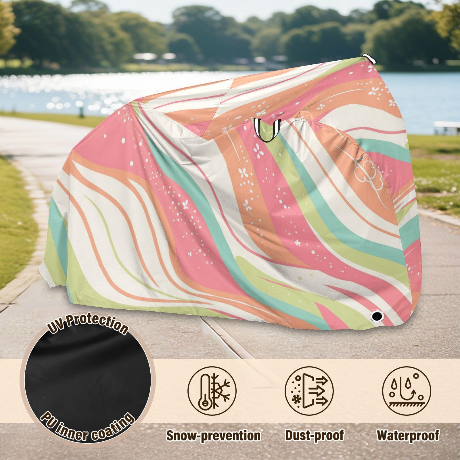 Housse imperméable pour vélo avec trous de verrouillage - Résistante aux UV - Pour intérieur et extérieur - Convient à la plupart des protections pour vélo de route - Rose et vert
