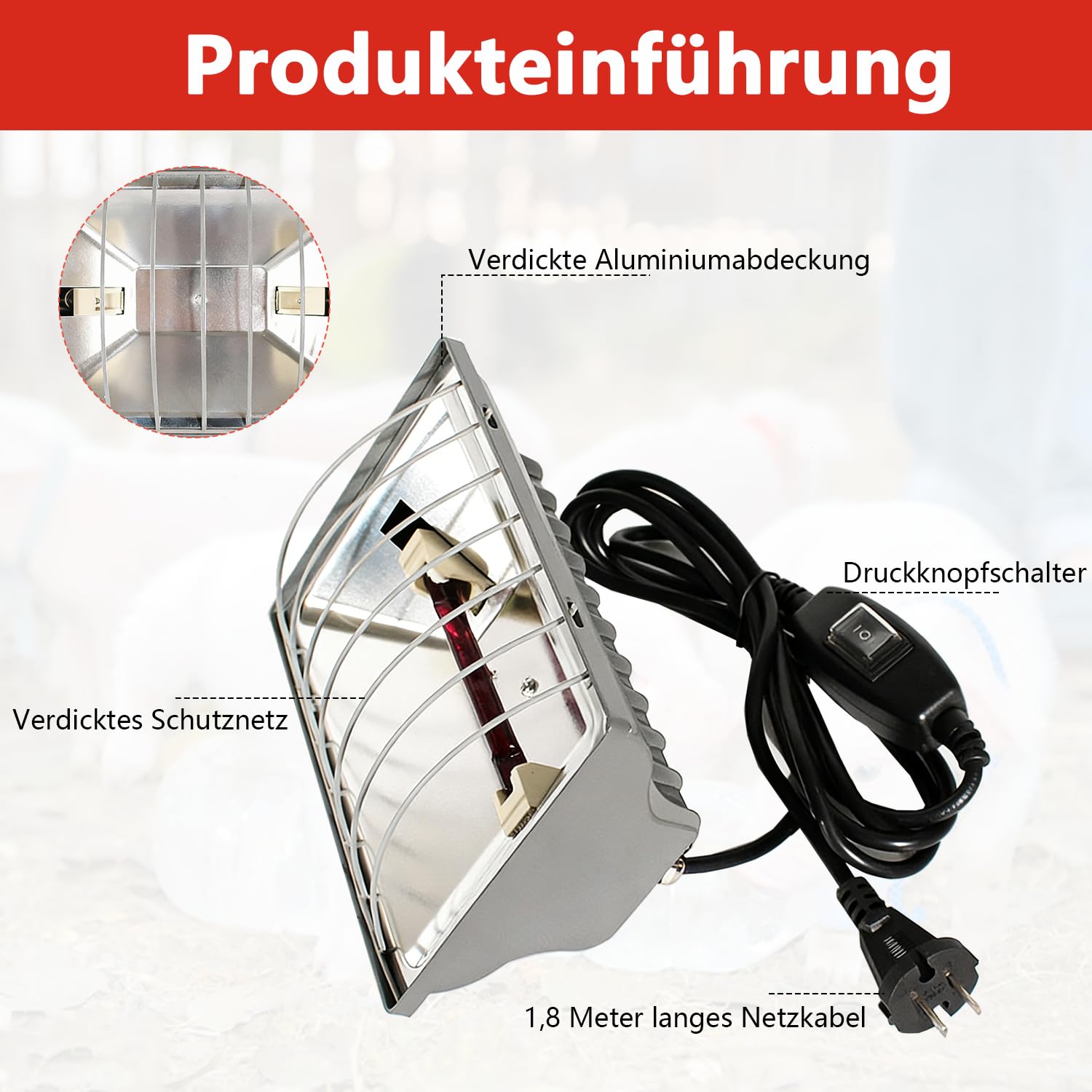 Lampe à lumière rouge pour poussins, maison de volaille, avec interrupteur à économie d'énergie, câble de 1,8 m, lampe infrarouge thermostatique automatique, convient pour poussins, porcelets