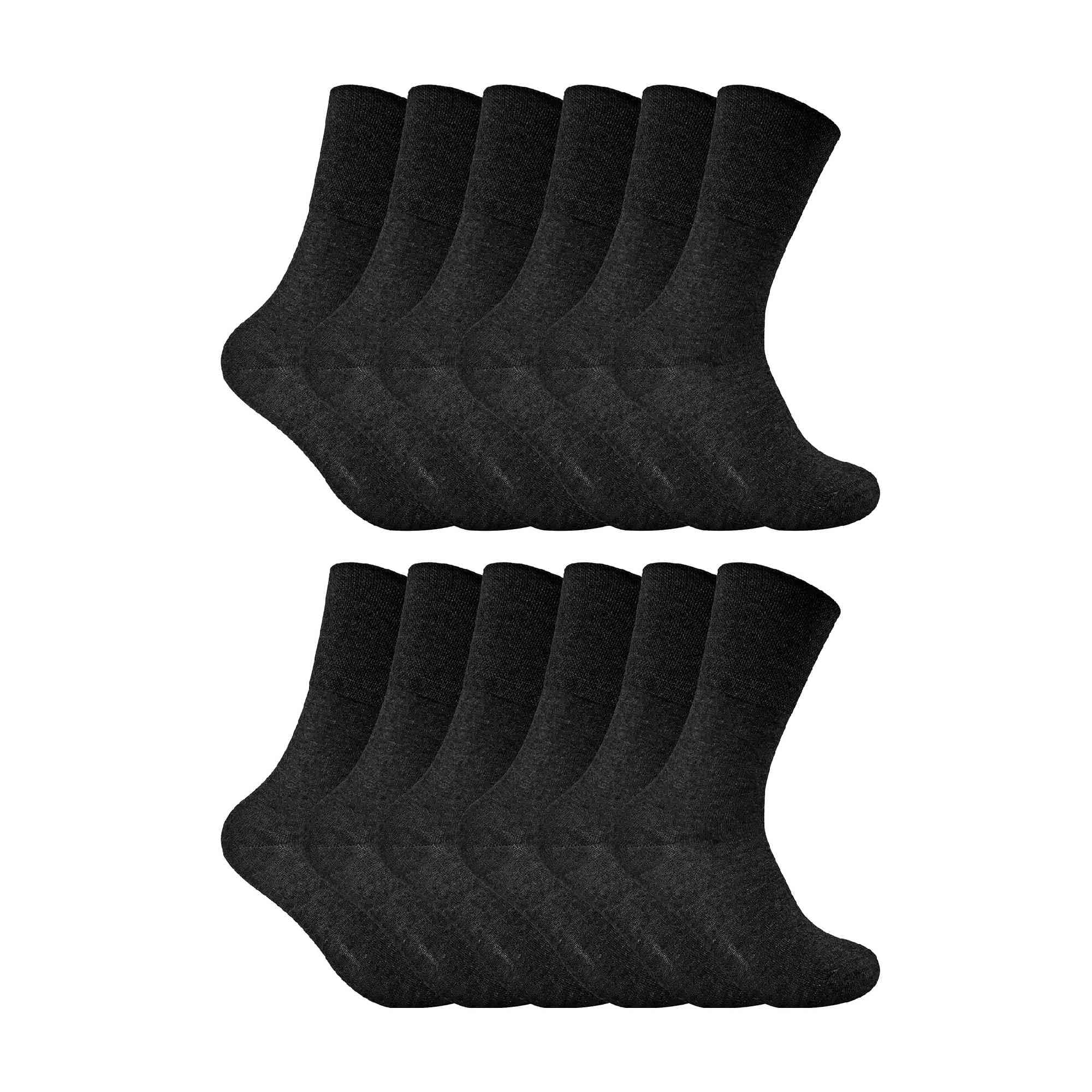 Sock Snob Women's Black 12 Pack Non Elastic Thermal Diabetic Socks | | Soft Top Socks For Poor Circulation (4-8, )
