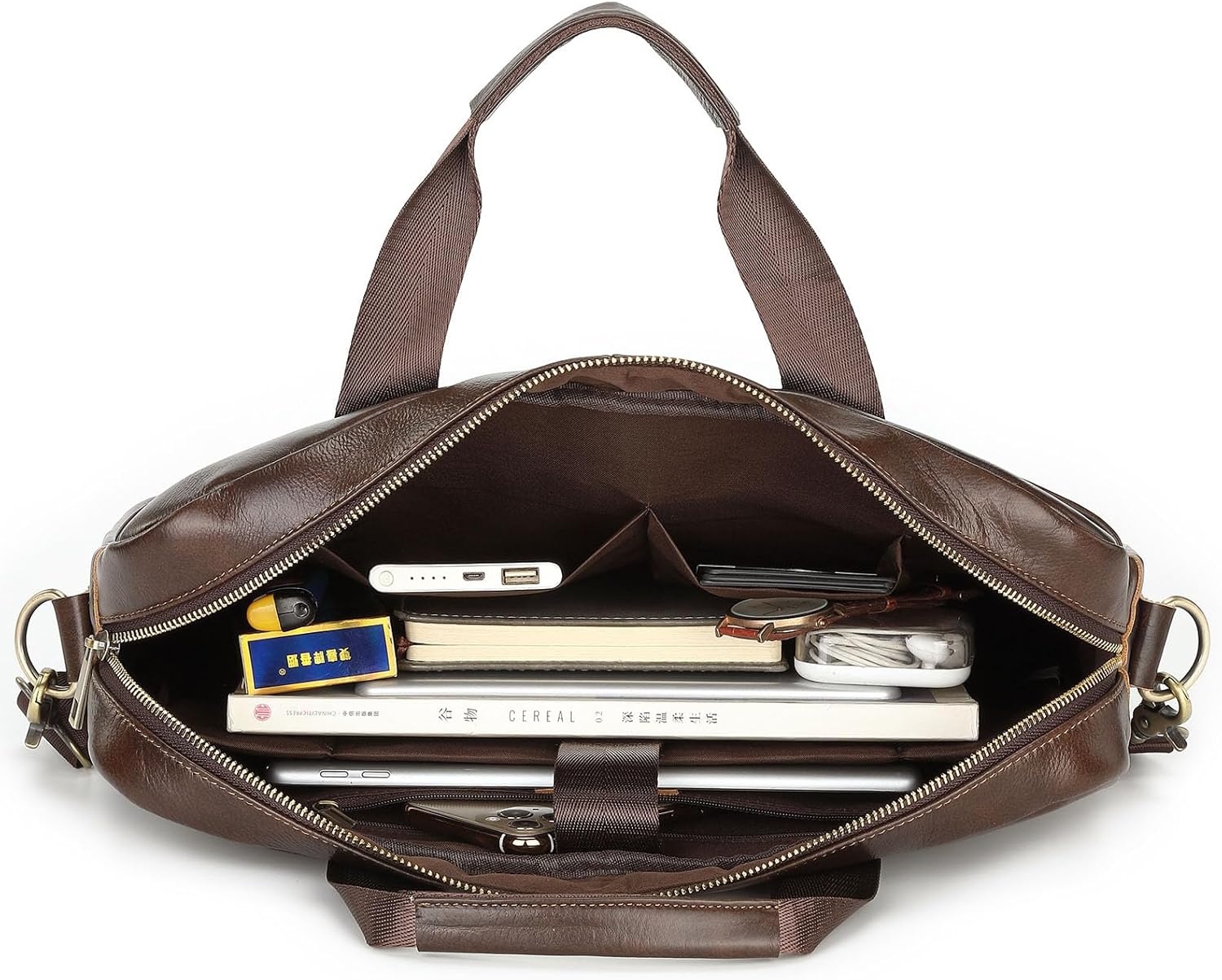 15.7 Inch Leather briefcases Laptop Messenger Bags for Men Best Office Shoulder Satchel Laptop Bag