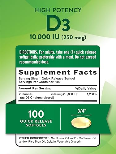 Miniatura 2 de Nature's Truth Suplemento de cápsulas blandas de vitamina D3 de 10,000 UI 100 unidades Fórmula de alta potencia Sin OMG y sin gluten