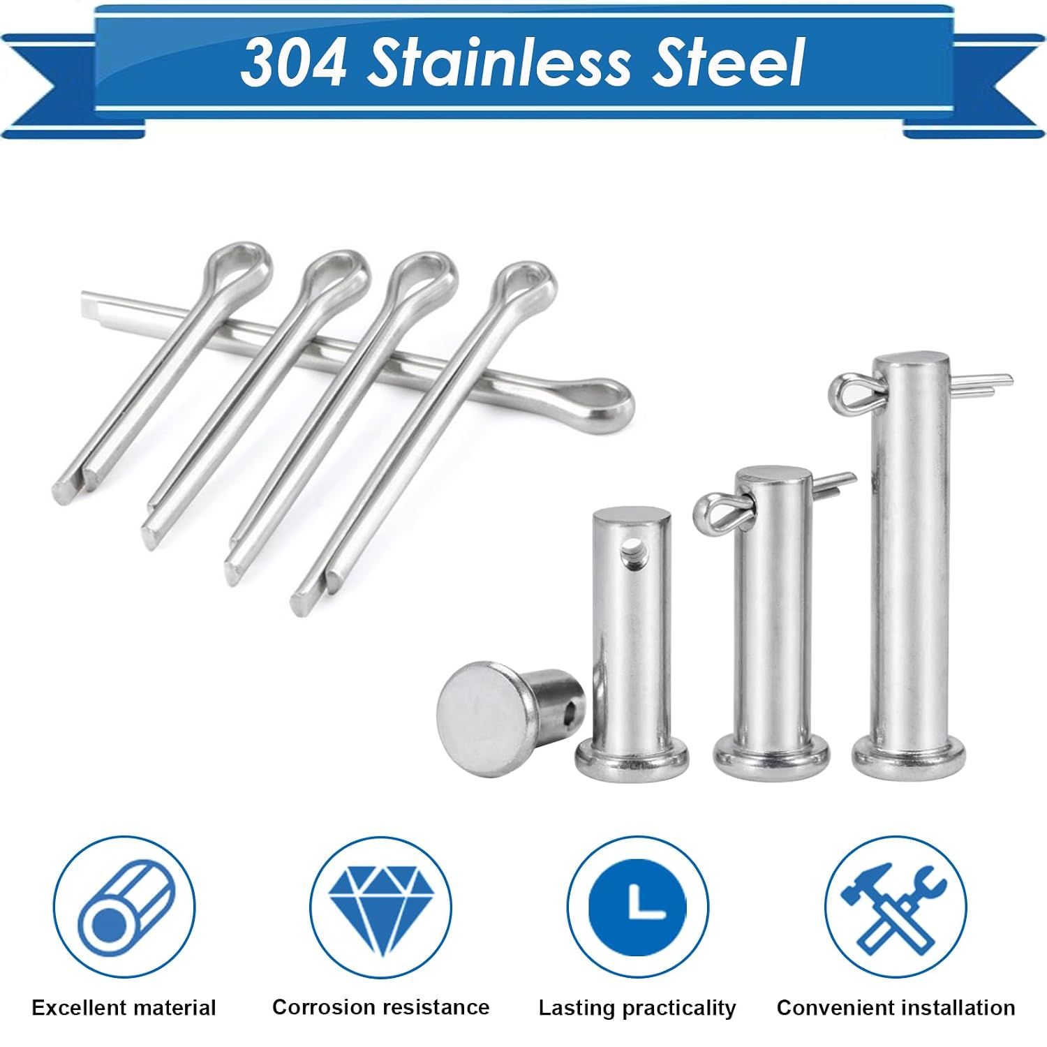 230Pcs Cotter Pin Assortment Kit - 304 Stainless Steel 12 Sizes Cotter Pin Set for Hitch Pin Lock Systems