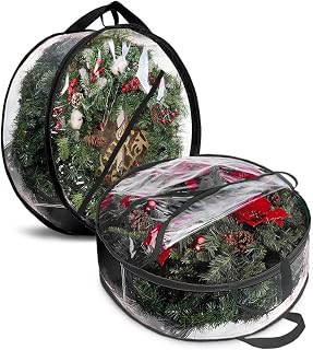 ProPik Christmas Wreath Storage Bag 24" - 2 Pack Clear Christmas Wreath Storage Container- Garland Holiday Artificial Wreath Storage Holder –Water Proof Transparent PVC (24 Inch, Black)