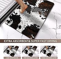 Vista 3 de MUGINYU Alfombra de baño de cuero de vaca occidental con estampado de vaca, decoración de granja estilo vaquero, alfombra de baño occidental