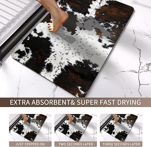 Miniatura 4 de MUGINYU Alfombra de Baño de Piel de Vaca de Secado Rápido, Decoración del Hogar Baño Occidental Granja Absorbente Alfombras de Baño Antideslizantes