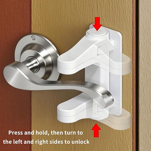 Miniatura 2 de Cerradura de palanca de puerta a prueba de niños, paquete de 2 cerraduras a prueba de bebés, fáciles de instalar, sin necesidad de herramientas ni