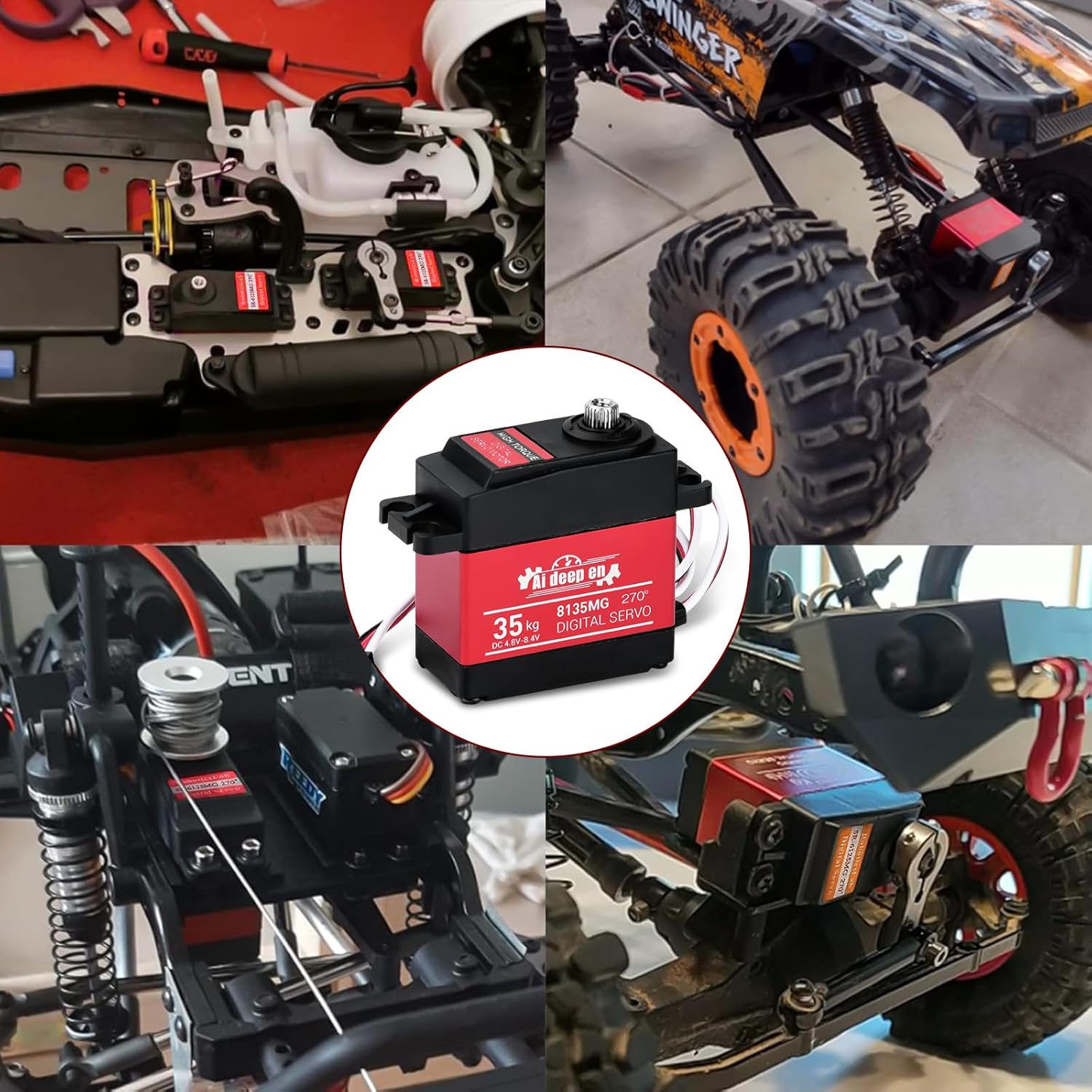 35KG Servo High Torque RC Servo,Servo Motor 4.8-8.4V RC Servo Full Metal Gear Waterproof Compatible with 1/8, 1/10, 1/12 RC Car with 25T Servo Horn and Parts (270°-2 Pack)