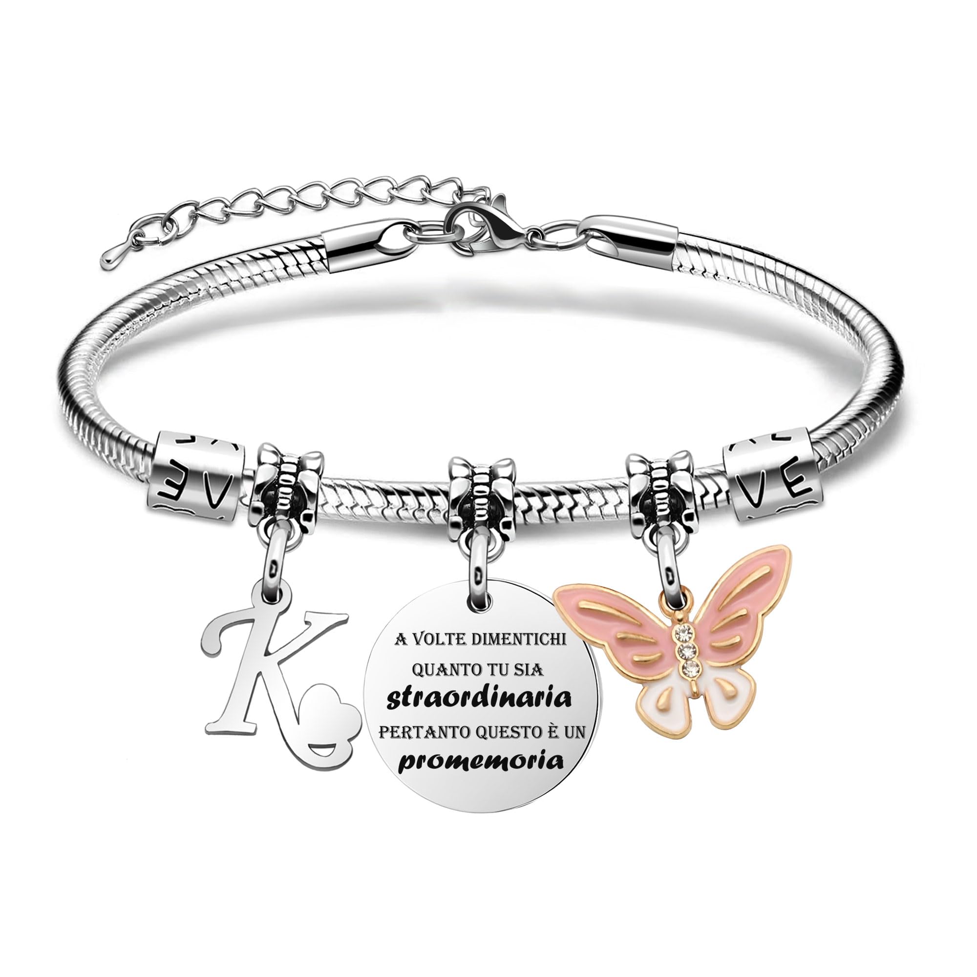 SAMORION A Volte Dimenticati quanto tu sia straordinaria pertanto questo è un promemoria-Moda Rosa Farfalla Ciondolo Lettere Iniziali Braccialetti Regalo Ispiratore Per le Donne Ragazze Nipote