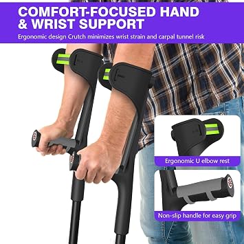 Forearm Crutches (One Pair) for Adults, Folding Forearm Crutches Adults Lightweight Height-Adjustable, Open Cuff, Aluminium with Rubber Ergonomic Handles