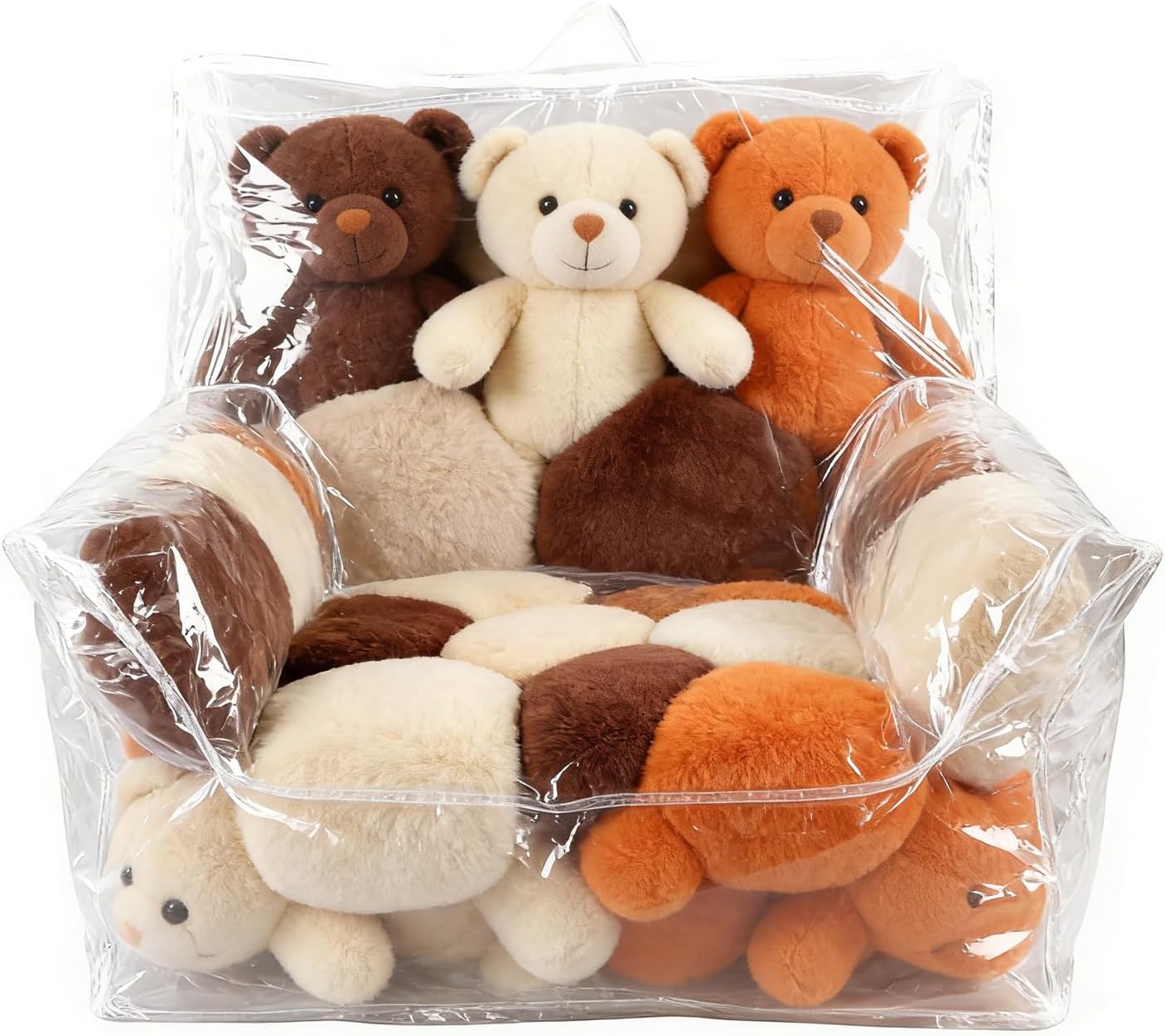 Clear Stuffed Animal Storage Bean Bag Chair Cover, 100L Waterproof & Easy-Clean Transparent Chair Covers with Zipper and Handle Creative PVC Plush Toys Storage Cover Only 24.8*24.8*24.8''