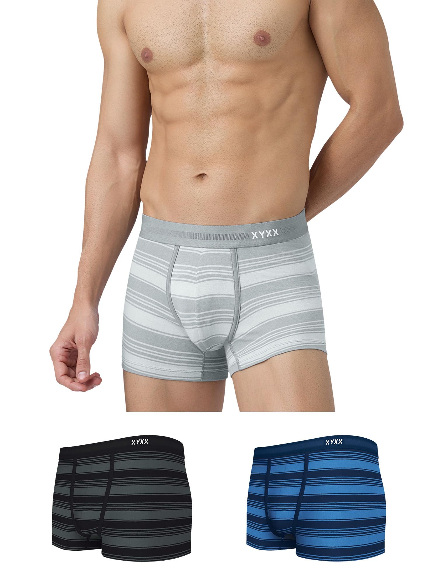 xyxx Men's Streax Super Combed Cotton Regular Fit Striped Trunks with No Marks Waistband (Pack of 3)-picture-17