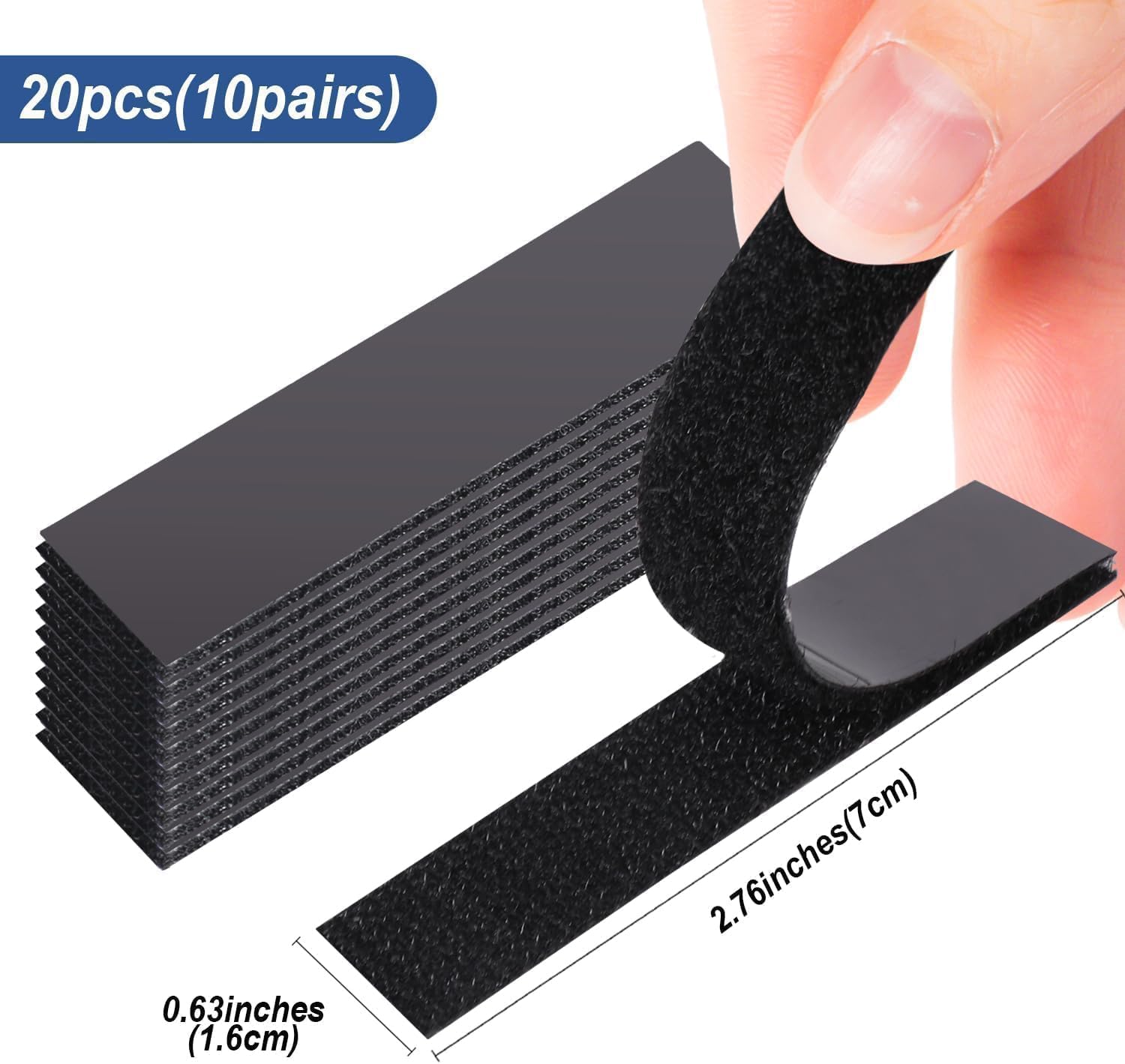 Narrow Hook and Loop Tape Strips with Adhesive Back, 10 Sets(20pcs) 0.6x2.8 inches Double-Sided Strength Sticky Fastener Interlocking Mounting Tape Heavy Duty for Classroom Home Office Crafts DIY Use