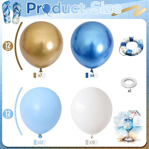 Vista 2 de Globos azules y dorados, 12 pulgadas, globos pastel azul bebé metálico, globos metálicos azules metálicos dorados y blancos de látex para cumpleaños