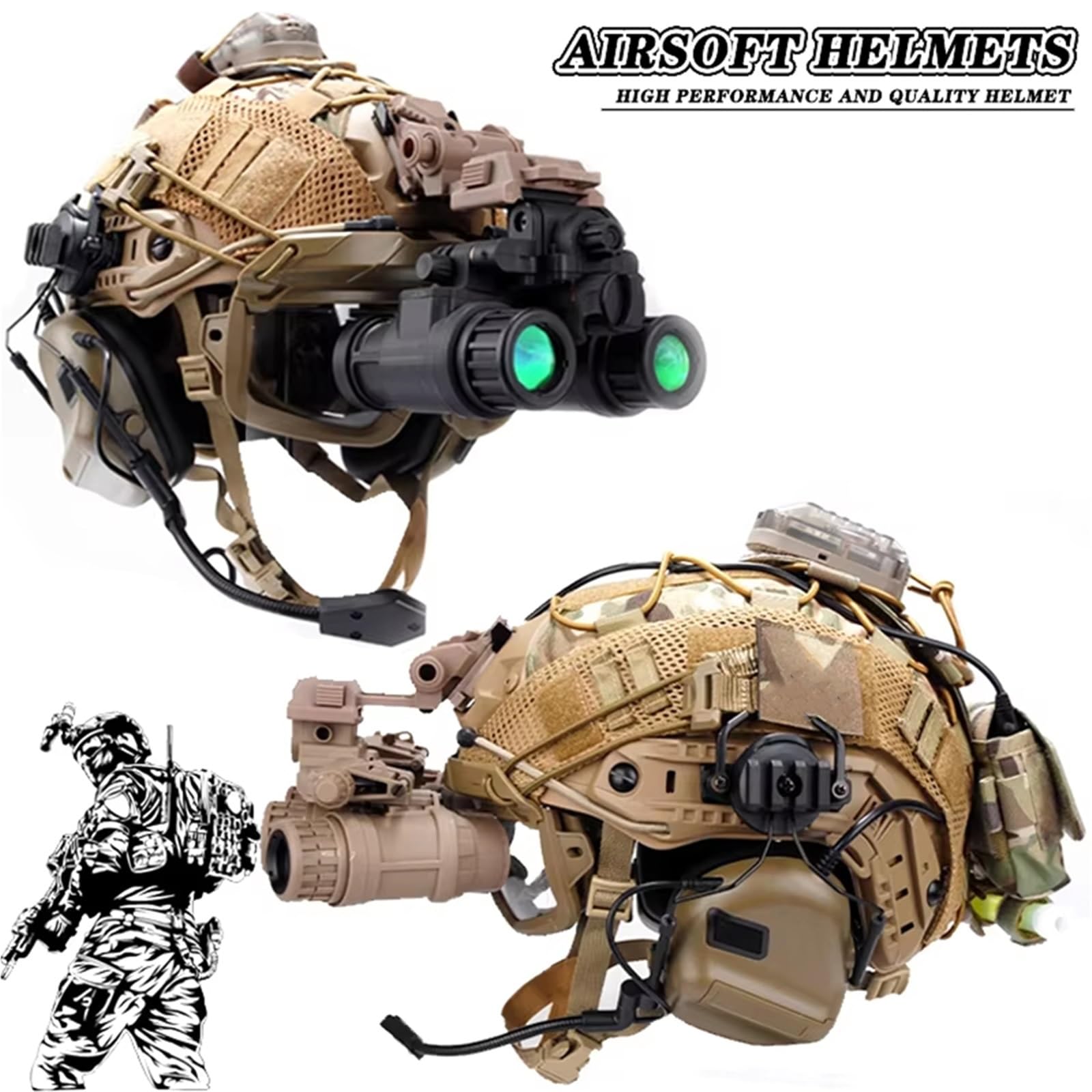 Schnelles Taktisches Helmset Mit Nachtsichtgerät GPNVG-18 (NVG) Stoßdämpfend, Schlagfest Multifunktionaler Helm Für Airsoft & Jagd
