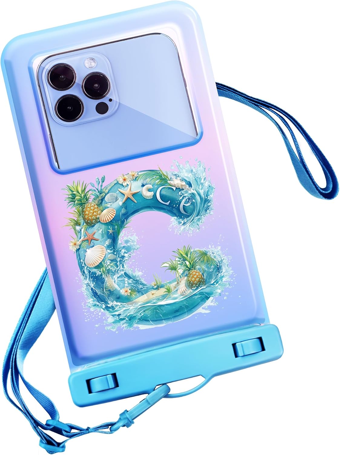 Personalized Initial Waterproof Phone Pouch Case - IPX8 Cellphone Dry Bag with Lanyard for iPhone 16/15/14/13/12 Pro Max (6.1–6.9"), Beach & Cruise Ship Essentials with Monogrammed Design (Blue, S)