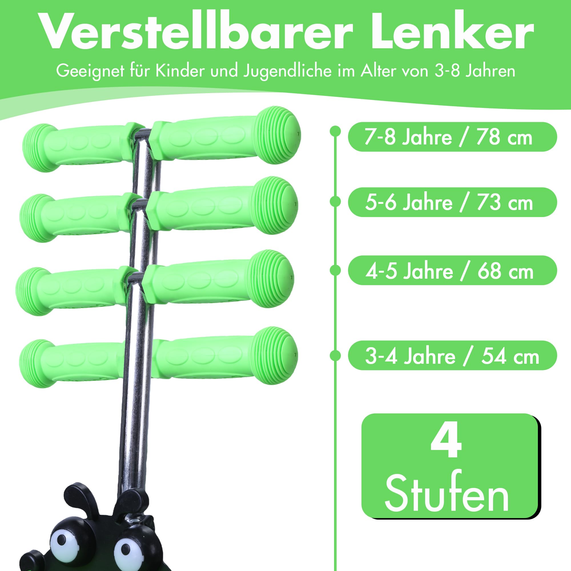 Habib 5-in-1 Kinderroller mit Rückenlehne für Jungen und Mädchen - Abnehmbarer Sitz, LED-Räder, Höheverstellbarer Lenker, Tretroller - Kinder Roller Outdoor Spiel, für 2-8 Jahre Kinder