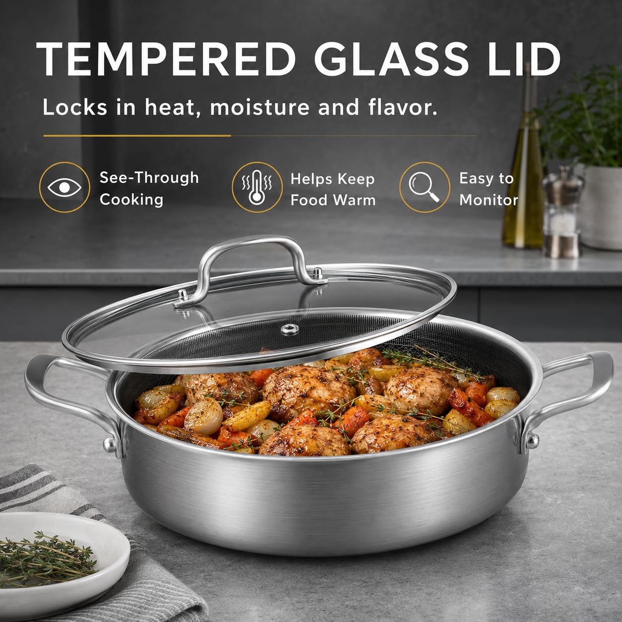 Yeksum 7 Quart Stainless Steel Sauté Pan -5