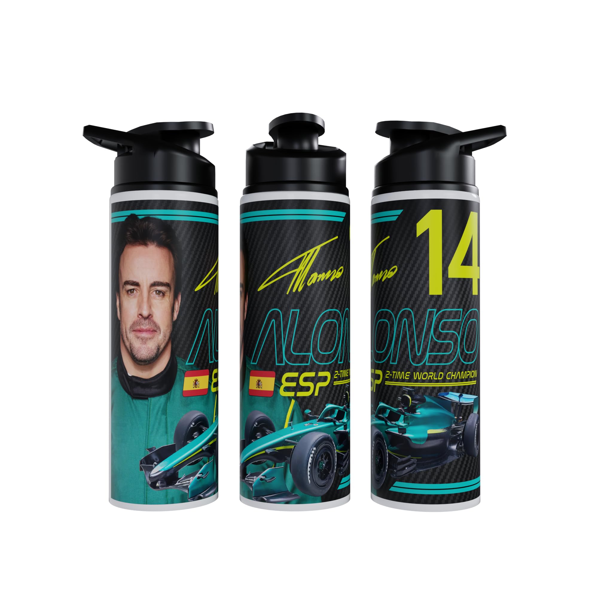 Partisan Alonso Water Bottle F1 inspired Racing Fan Gift 750ml or 600ml Aluminium Sports Bottle with Flip Lid Carry Handle 2026 (Black, 750, Millilitres)
