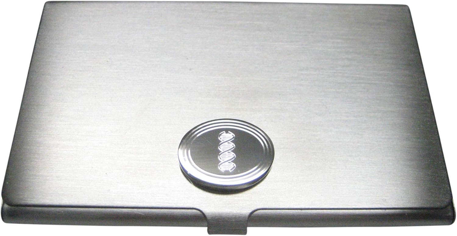 Kiola Designs Silver Toned Etched Oval DNA Deoxyribonucleic Acid Molecule Business Card Holder