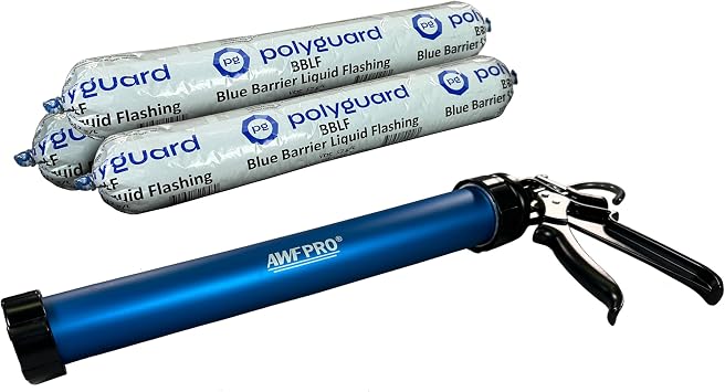 POLYGUARD Blue Barrier Liquid Flashing 3-Pack 20oz Sausage Tube. Weather Resistant Air Barrier System Around Window and Door Installations. Low VOC, Made in The USA. 121 Sausage Applicator.