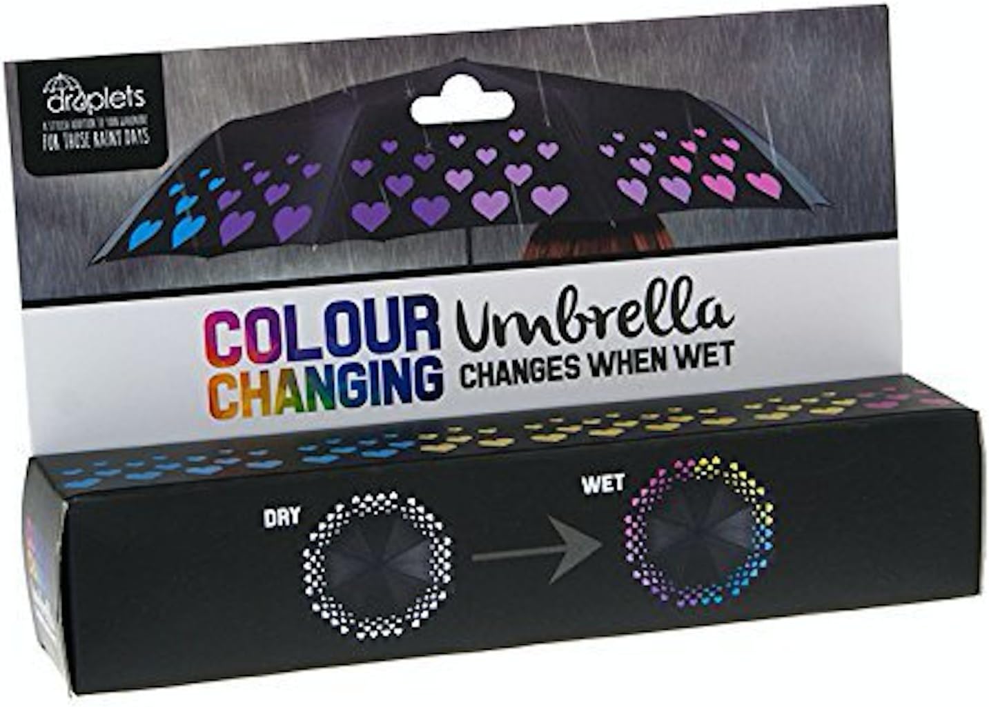 Black Compact Colour Changing Umbrella - Hearts Design